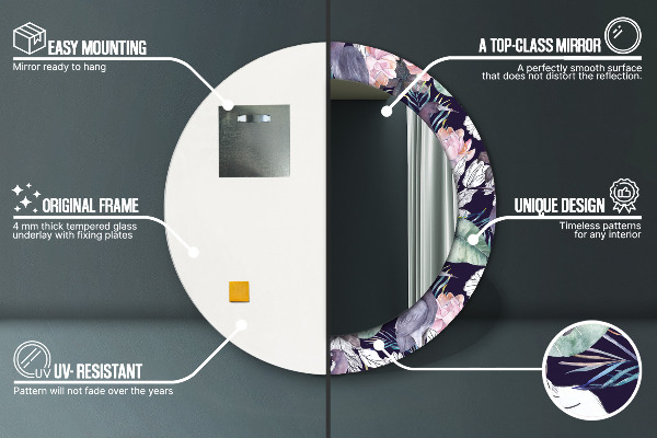 Espejo redondo marco con estampado decorativo Pájaros garzas