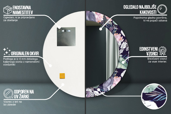 Espejo redondo marco con estampado decorativo Pájaros garzas