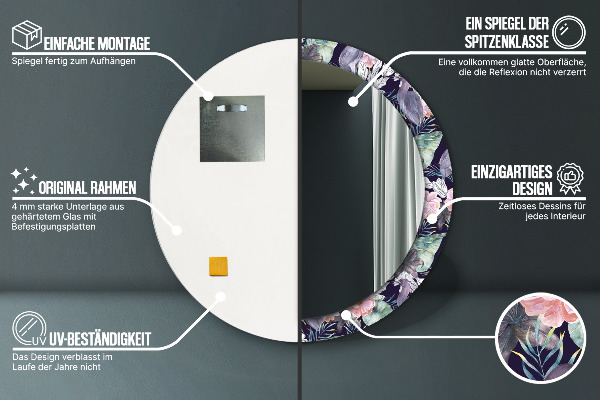 Espejo redondo marco con estampado decorativo Pájaros garzas