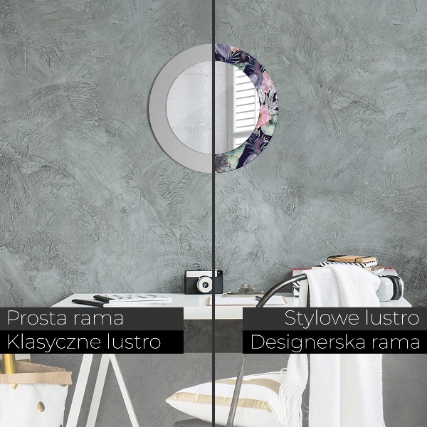 Espejo redondo marco con estampado decorativo Pájaros garzas