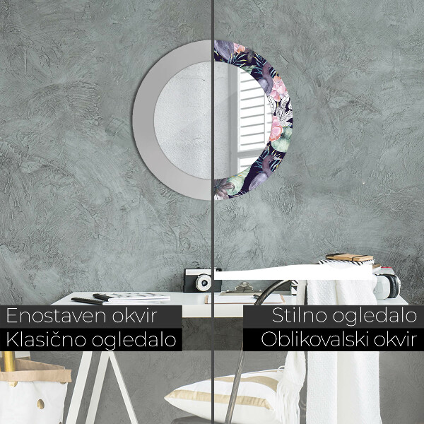 Espejo redondo marco con estampado decorativo Pájaros garzas