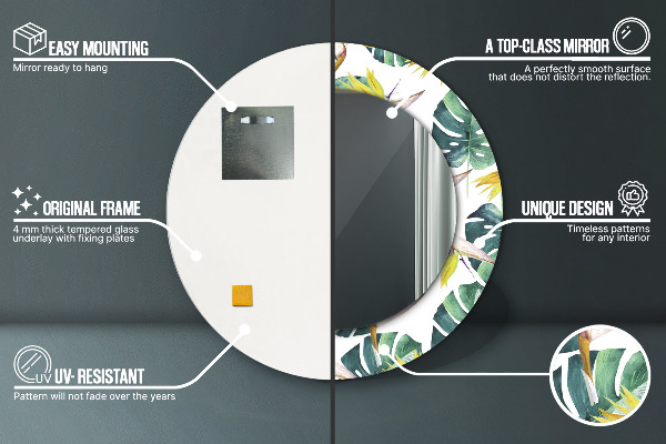 Espejo redondo con decoración Hojas tropicales