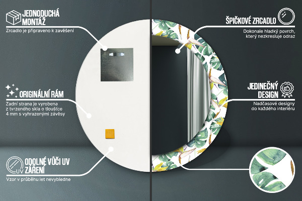 Espejo redondo con decoración Hojas tropicales