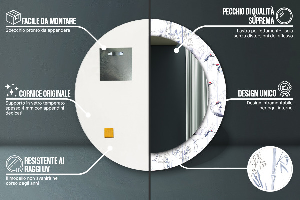 Espejo redondo impreso decorativo redondo Aves grulla