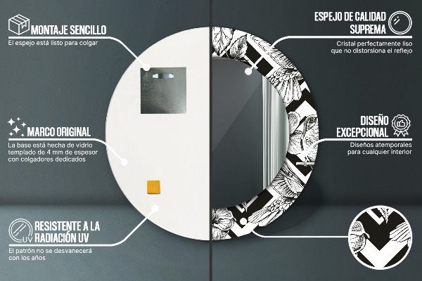 Espejo redondo impreso decorativo redondo Colibríes