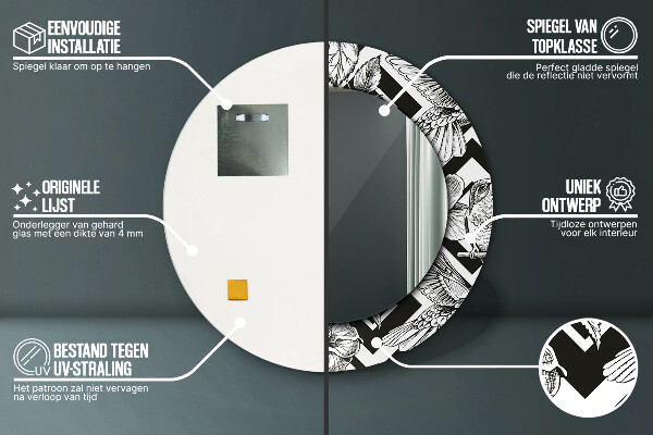 Espejo redondo impreso decorativo redondo Colibríes