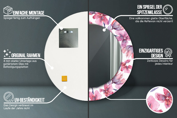 Espejo ścienne decorativo redondo Flores de acuarela