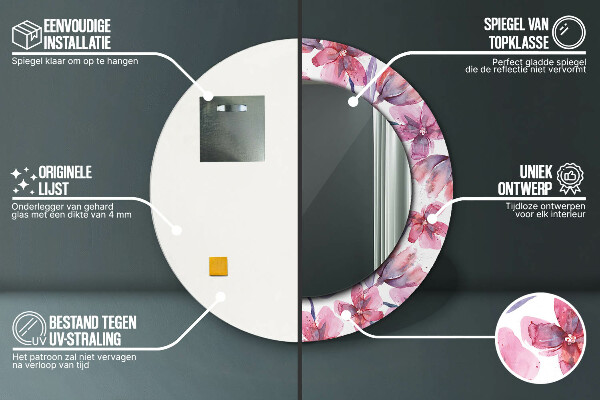 Espejo ścienne decorativo redondo Flores de acuarela