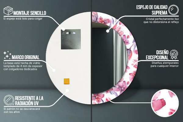 Espejo ścienne decorativo redondo Flores de acuarela