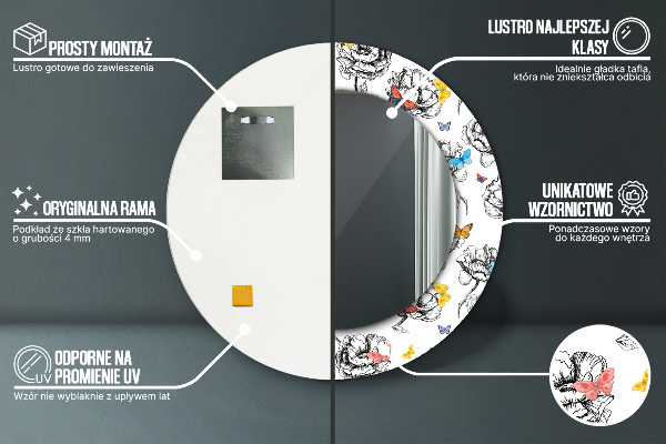 Espejo redondo marco estampado Mariposa