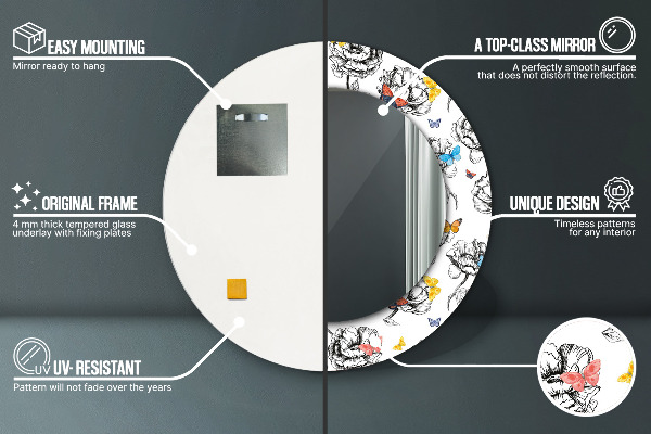 Espejo redondo marco estampado Mariposa