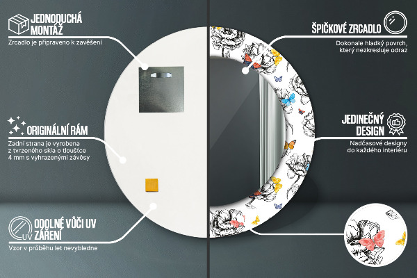 Espejo redondo marco estampado Mariposa