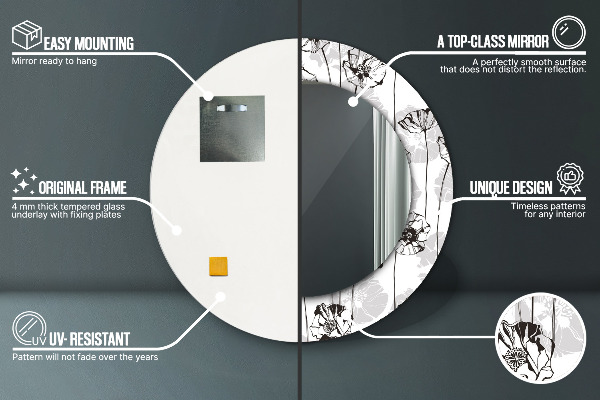 Espejo redondo marco estampado Flores de amapola