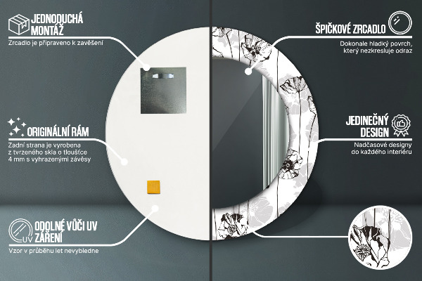 Espejo redondo marco estampado Flores de amapola