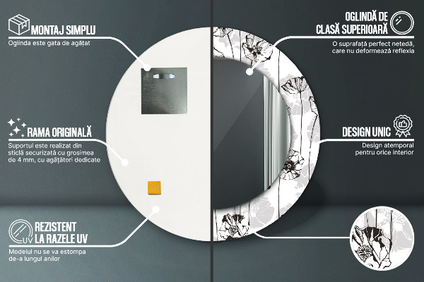 Espejo redondo marco estampado Flores de amapola