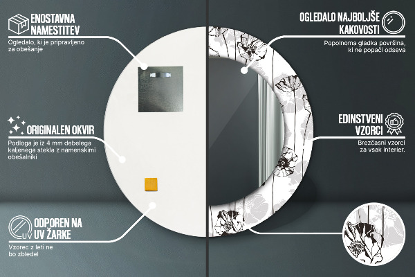 Espejo redondo marco estampado Flores de amapola