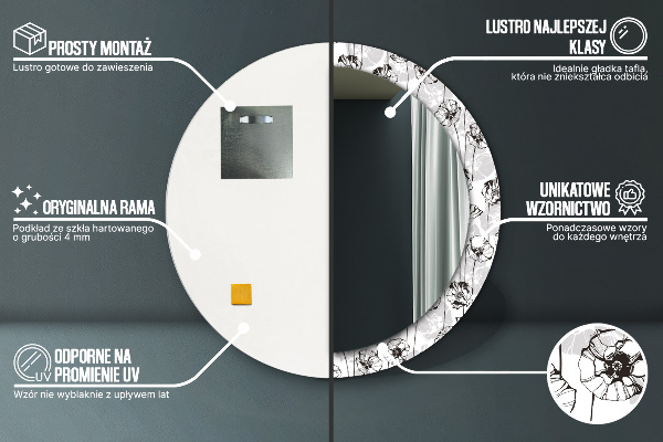 Espejo redondo marco estampado Flores de amapola