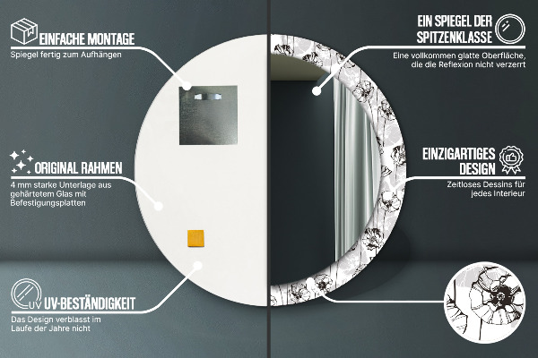 Espejo redondo marco estampado Flores de amapola