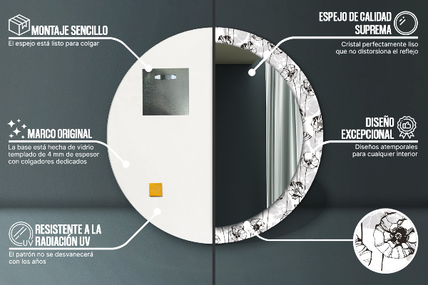 Espejo redondo marco estampado Flores de amapola