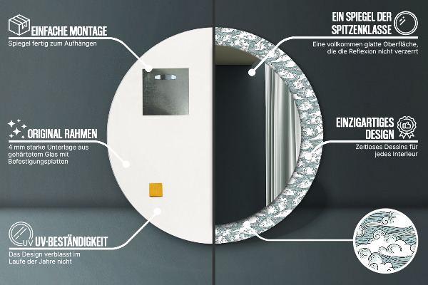 Espejo redondo marco estampado Nubes