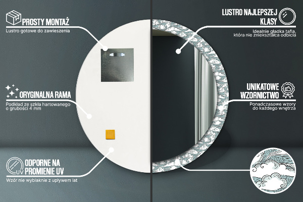 Espejo redondo marco estampado Nubes