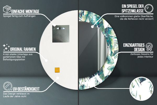 Espejo redondo marco estampado Hojas