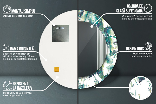 Espejo redondo marco estampado Hojas