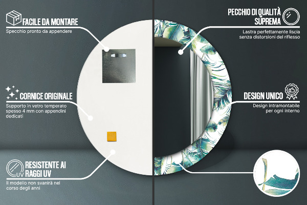 Espejo redondo marco estampado Hojas