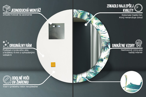 Espejo redondo marco estampado Hojas