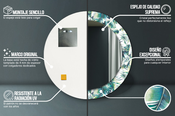 Espejo redondo marco estampado Hojas