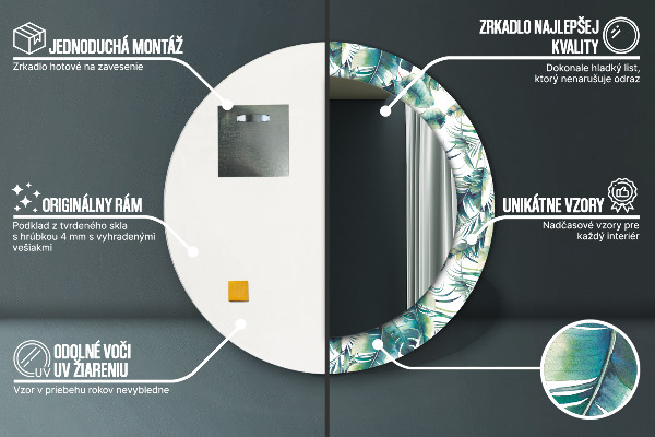 Espejo redondo marco estampado Hojas