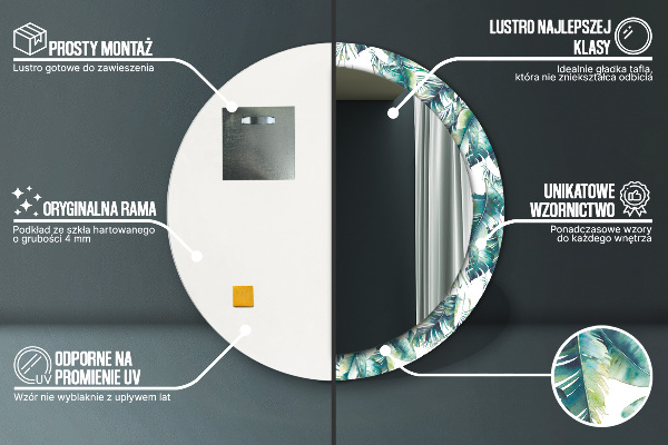 Espejo redondo marco estampado Hojas