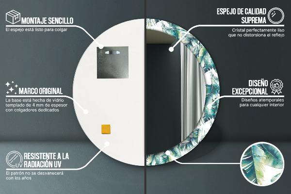 Espejo redondo marco estampado Hojas