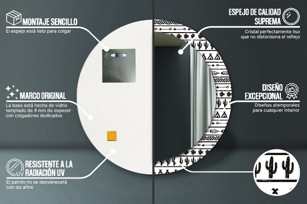 Espejo redondo marco con estampado decorativo Bohemio minimalista