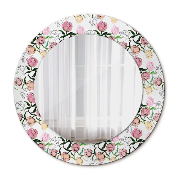 Espejo redondo con decoración Capullos de peonía