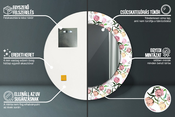 Espejo redondo con decoración Capullos de peonía