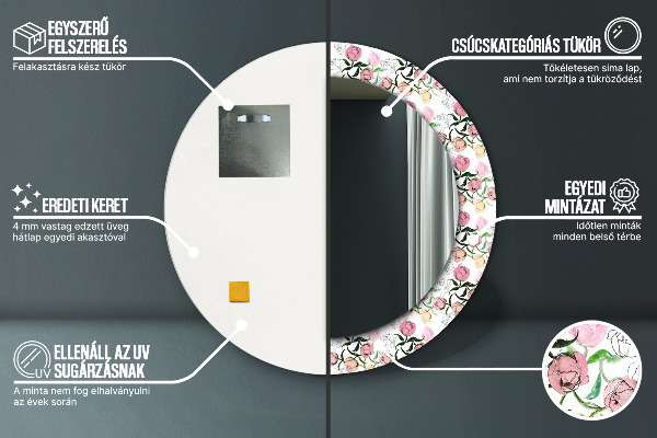 Espejo redondo con decoración Capullos de peonía