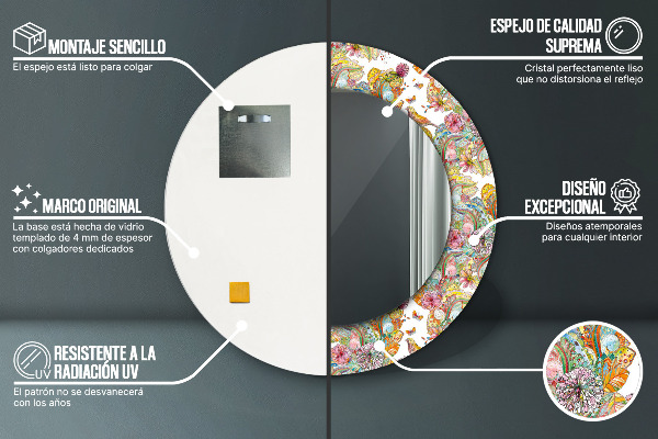 Espejo redondo con decoración Un sueño de una tierra de cuento de hadas