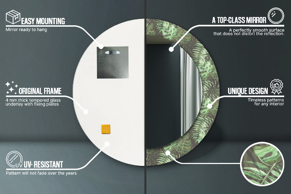 Espejo redondo impreso decorativo redondo Hojas tropicales