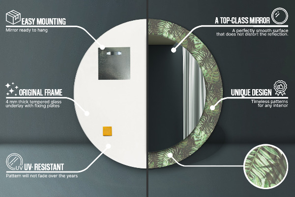 Espejo redondo impreso decorativo redondo Hojas tropicales