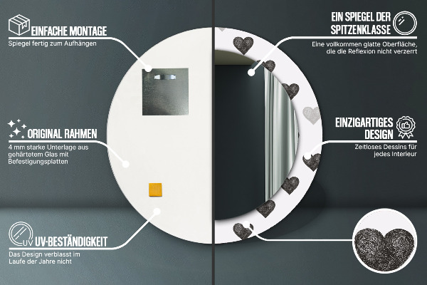 Espejo redondo marco estampado Corazones abstractos