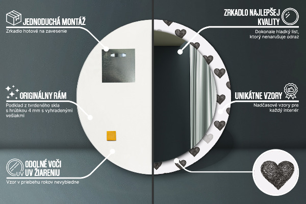 Espejo redondo marco estampado Corazones abstractos