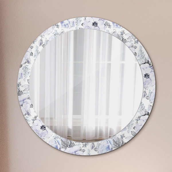 Espejo redondo marco estampado Rosas azules