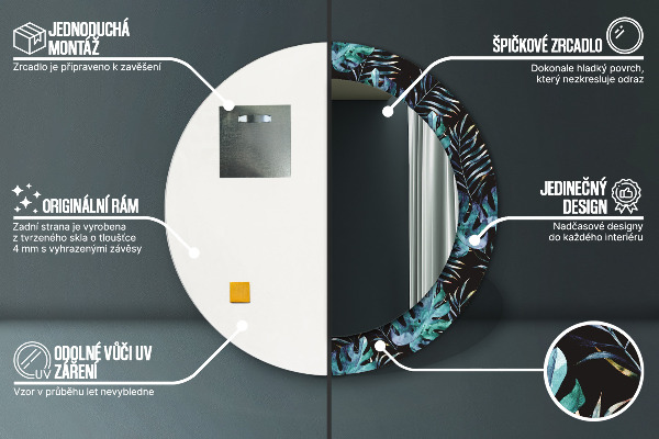 Espejo redondo marco con estampado decorativo Hojas exoticas