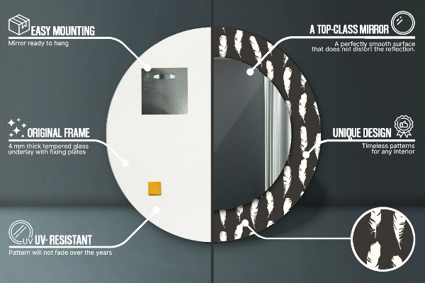 Espejo redondo marco con estampado decorativo Plumas