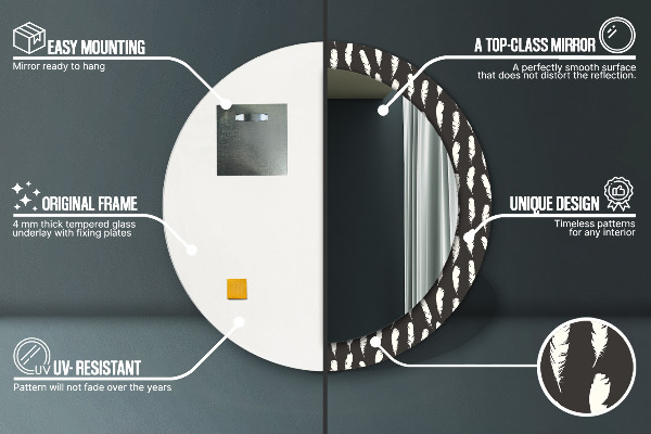 Espejo redondo marco con estampado decorativo Plumas