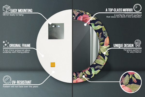 Espejo redondo marco con estampado decorativo Flores hibiscus