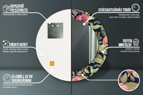 Espejo redondo marco con estampado decorativo Flores hibiscus