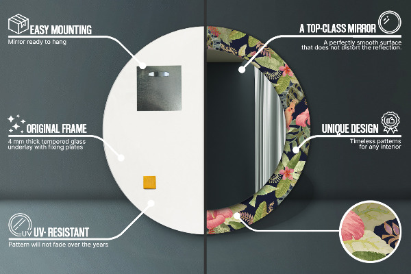 Espejo redondo marco con estampado decorativo Flores hibiscus