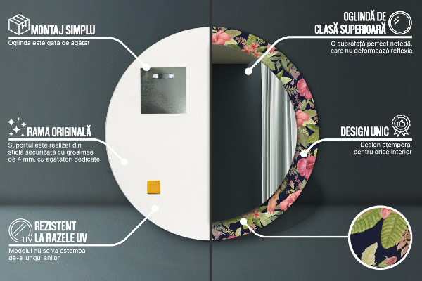 Espejo redondo marco con estampado decorativo Flores hibiscus